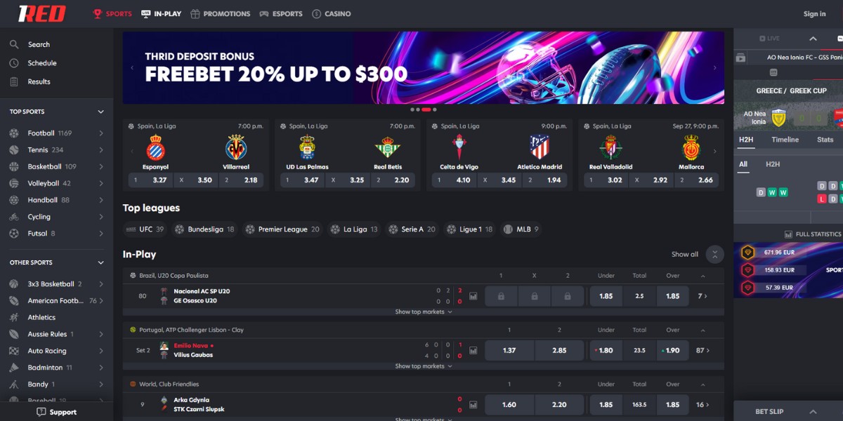 1Red Sportsbook Homepage.