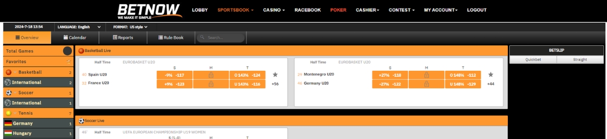 BetNow live betting interface