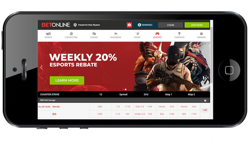 BetOnline Esports Main Page - Phone Horizontal