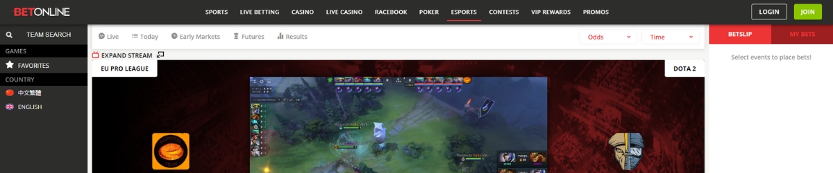 BetOnline Dota 2 livestream.