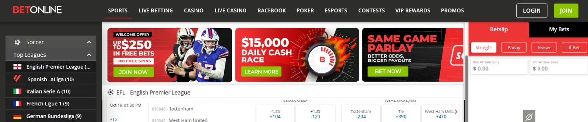 BetOnline soccer sportsbook bonuses