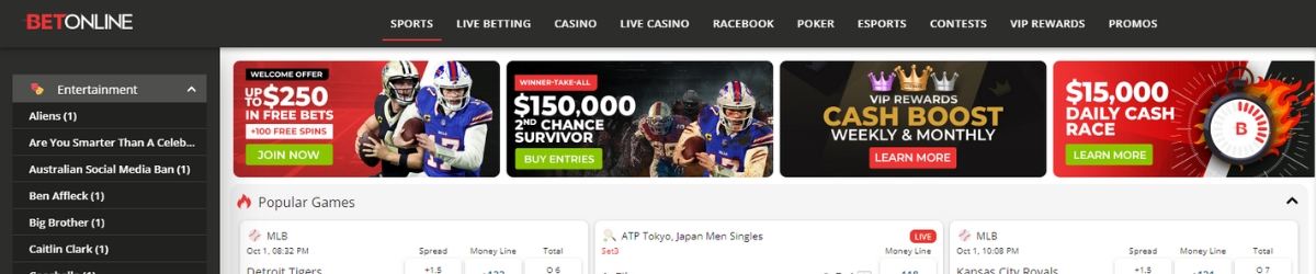 BetOnline sportsbook interface for entertainment betting.