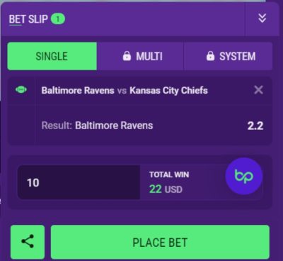 Single Bet in BetPlays Sportsbook.