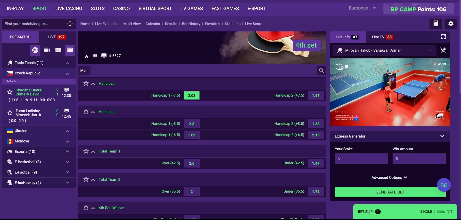 Live Sports Betting at BetPlays with live stream video.