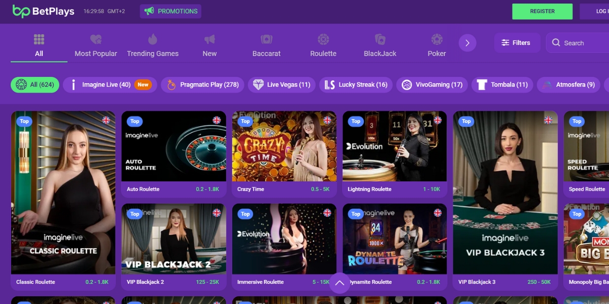 BetPlays live casino lobby