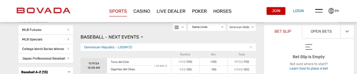 Bovada MLB Betting Site