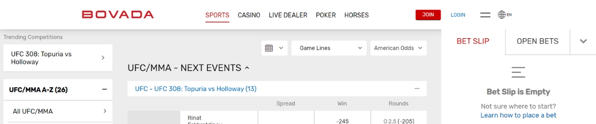 Bovada UFC Betting Site