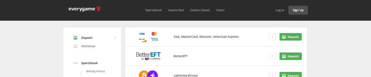 Everygame banking options