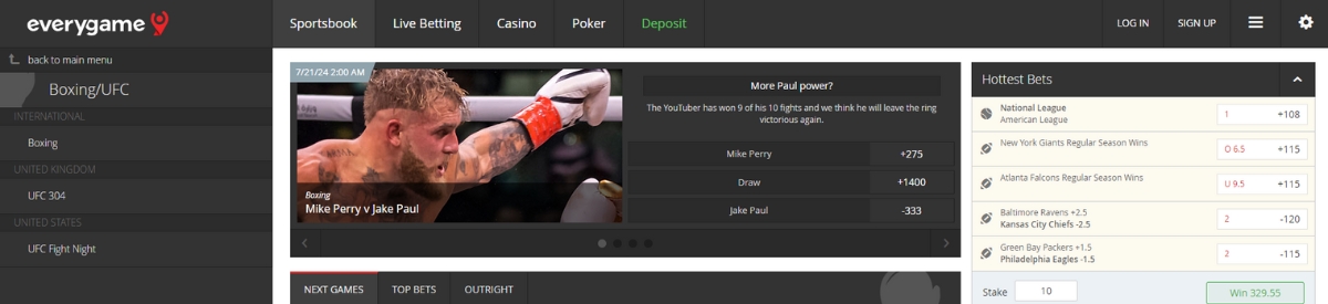 Everygame boxing interface