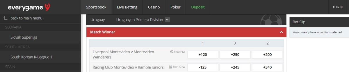 Everygame worldwide soccer betting odds