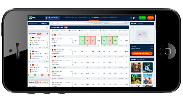 Live Betting at 20Bet.com - Mobile Phone