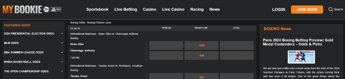 MyBookie boxing interface