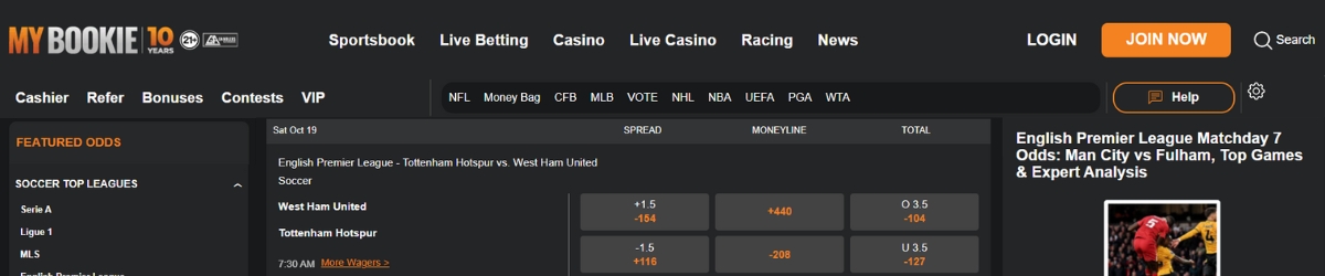 MyBookie Premier League betting site