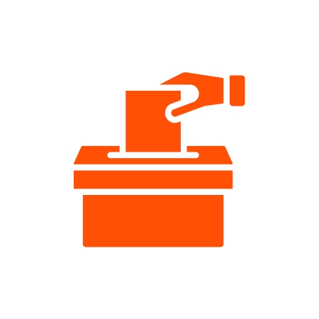 Orange politics icon showing a ballot box.