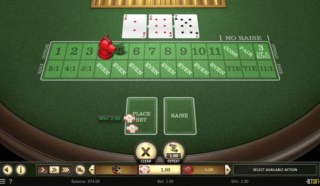 Red Dog card game showing a spread of 4.