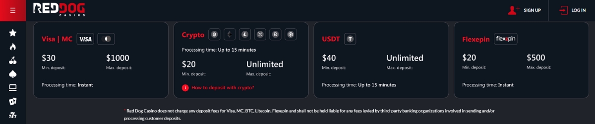 Red Dog Casino crypto options.