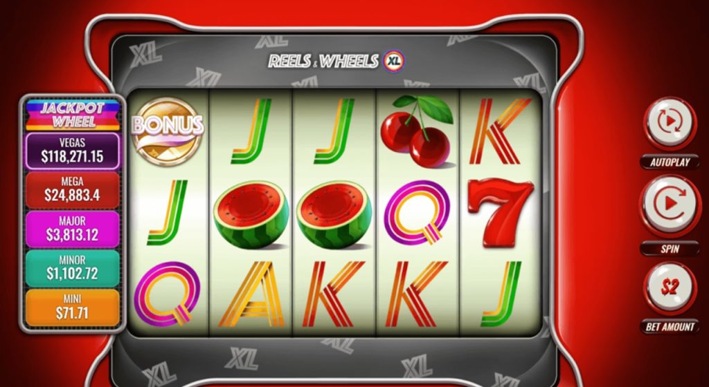 Reels and Wheels XL progressive jackpot slots.