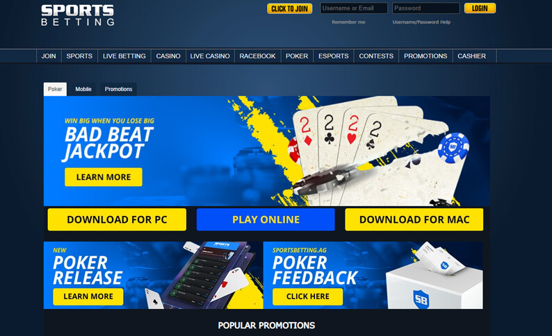 SportsBetting.ag Poker Hub Screenshot