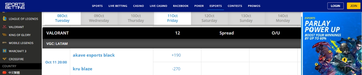 SportsBetting.ag Valorant betting
