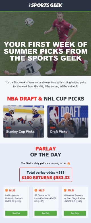 Screenshot of The Sports Geek's newsletter